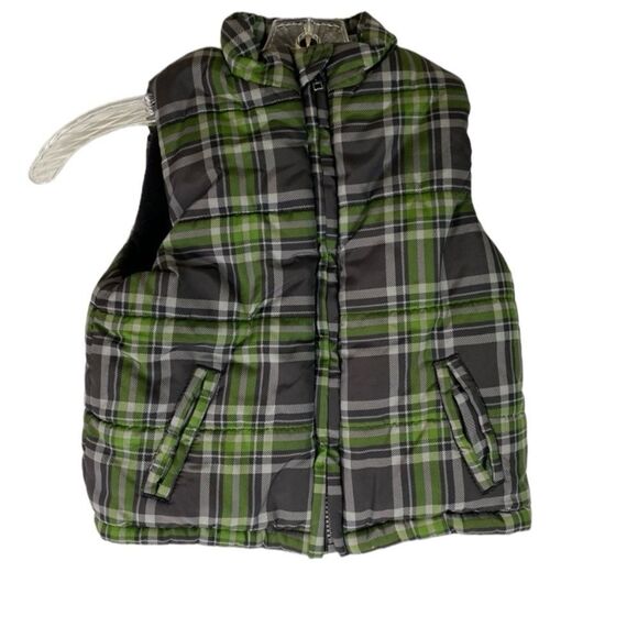 5/$25 Kids Headquarters Vest Boys Green Gray Plaid Puffer Heavy Winter Zip Up 2T - Picture 1 of 6
